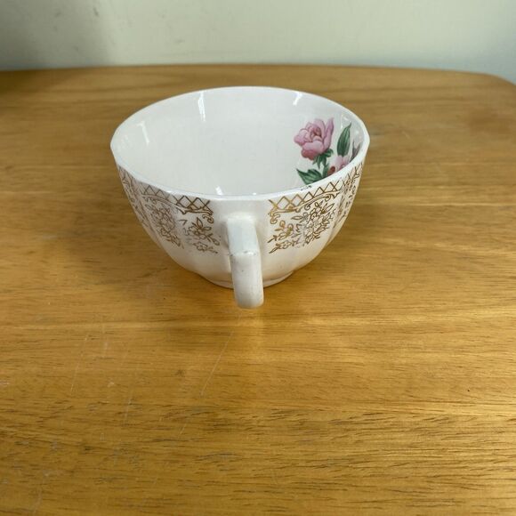 Vintage Sebring China Bouquet Cup and Saucer Set Pink Roses Gold Trim Cottage - Picture 5 of 15